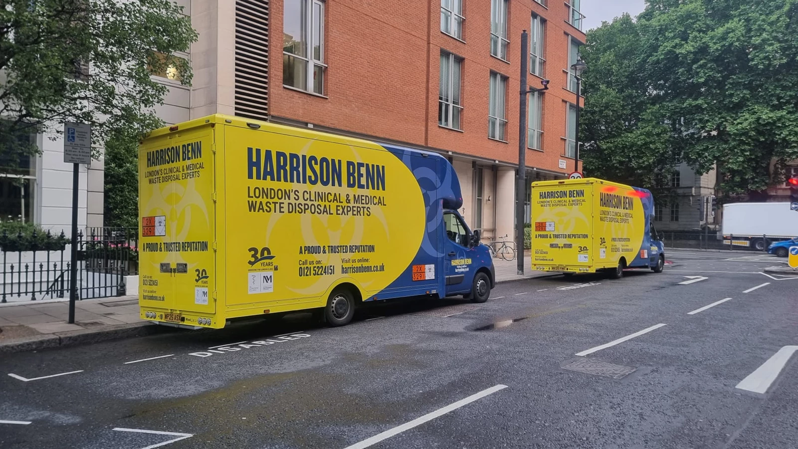 Harrison Benn hazardous waste management. Photo of branded vehicles in-situ