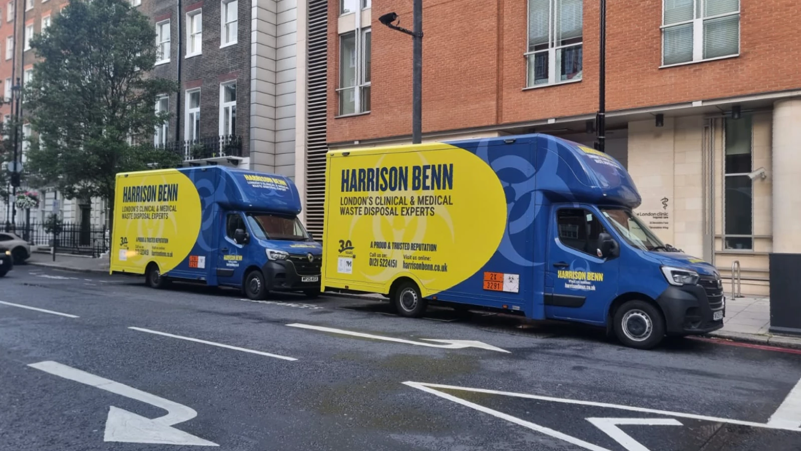 Harrison Benn hazardous waste management. Photo of branded vehicles in-situ